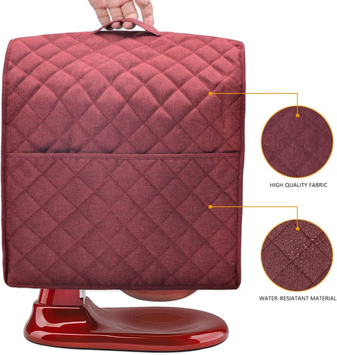 Stand Mixer Dust Cover with 3 Pockets - Compatible with KitchenAid Tilt Head, Easy Cleaning, Ironable (Red Wine)