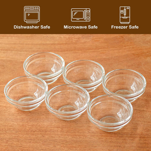 Iyulania 1.5 oz Set 6 Clear Glass Bowl, Mini Prep Dish for Salt and Spices, Dishwasher and Microwave Safe, Stackable