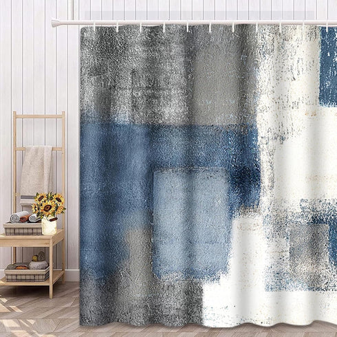 ArtSocket Shower Curtain, Gray Contemporary Blue and Grey Abstract Painting, 72 x 72 Inches, Waterproof