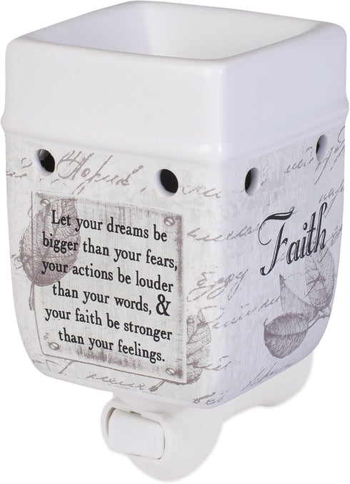 Elanze Designs Dream Bigger Actions Louder Faith Stronger Grey Leaves White Ceramic Stone Warmer