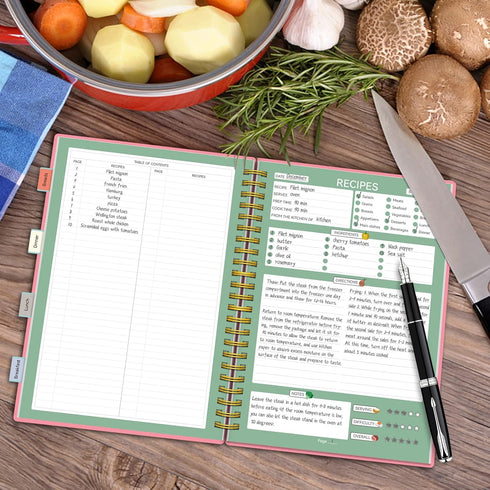 Recipe Book to Write Your Own Recipes, ALLTREE Blank Cookbook with 15 Tabs, 120 Pages, Pink