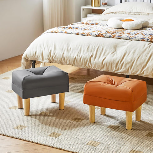15.75"D 11.42"W12.6"H UHBD040J YMYNY Small Footstool Ottoman, Faux Leather Footrest with Sponge Padded Seat, Step Stool