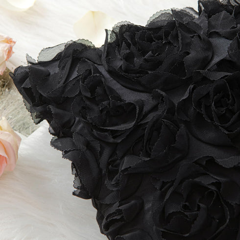 MIULEE 3D Decorative Romantic Valentines Chiffon Rose Flower Throw Pillow Cover, 12x20 Inch Black