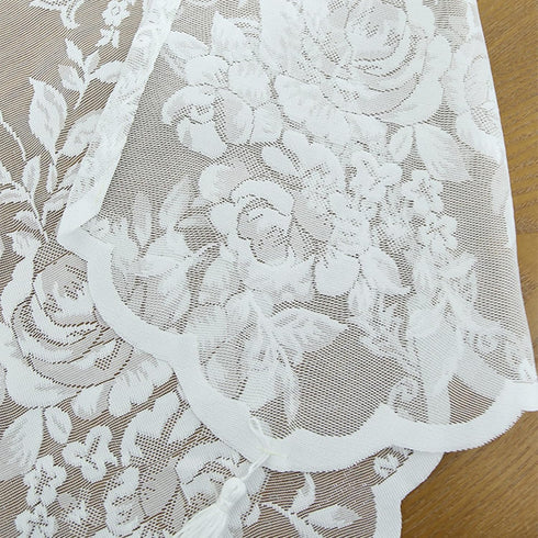 Sheer White Lace Curtain Valance for Kitchen Small Window, Boho Floral Rose Pattern, 1 Panel 52"×18" for Living Room,