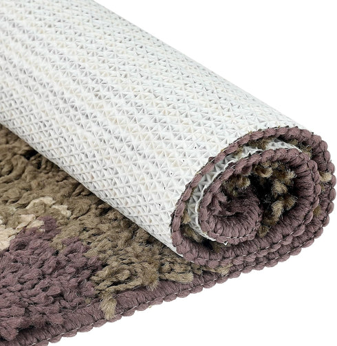 uxcell Floral Bath Mat, Plush Shaggy Bathroom Rug, Checked Washable Carpet for Tub, Shower Room, 16" x 24" Brown