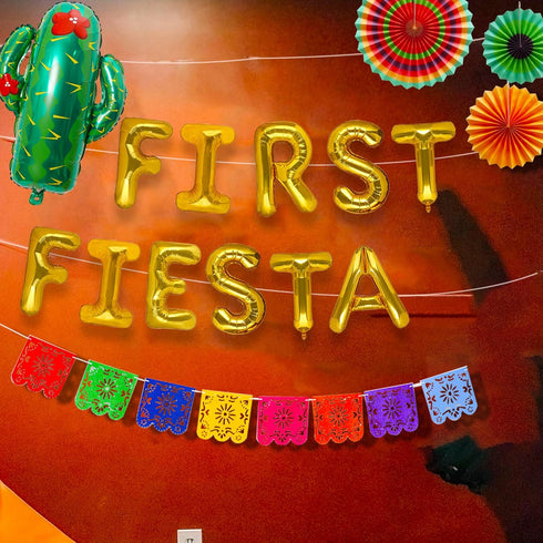 JeVenis Gold First Fiesta Birthday Decoration First Fiesta Balloons First Fiesta Backdrop First Fiesta High Chair