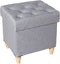 CAROLMADE Folding Storage Ottoman Cube Linen Footstool with Wood Legs Ottoman Footrest