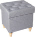 CAROLMADE Folding Storage Ottoman Cube Linen Footstool with Wood Legs Ottoman Footrest