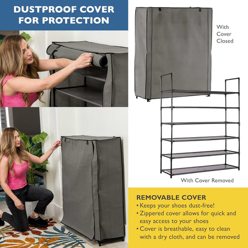 6 Closet, 30 Sundaze Shoe Rack with Cover - Tier Shoe Rack for Front Door Entrance, Sturdy Tall Shoe Organizer
