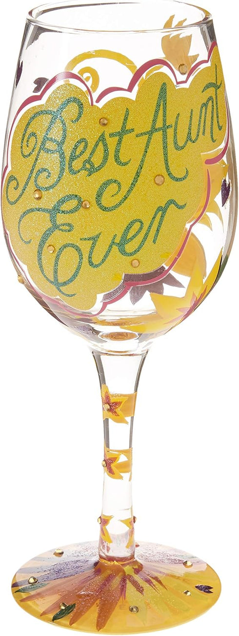Lolita Best Aunt Ever Artisan Painted Wine Glass Gift