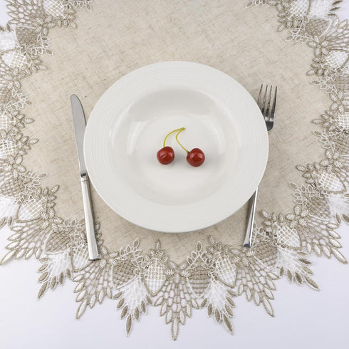 60cm*60cm Polyester Round Doily, Beige Table Cover with Lace Trim, Coffee Table Topper Table Decor Tablecloth