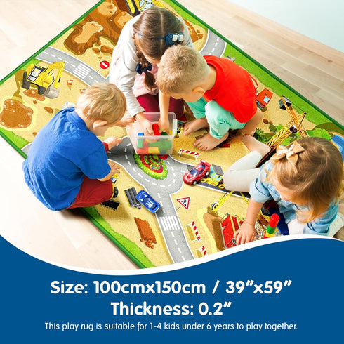 Booooom Jackson Kids Construction Site Play Rug Non-Slip Construction Vehicles Play Mat for Driving Toy Cars Daycare