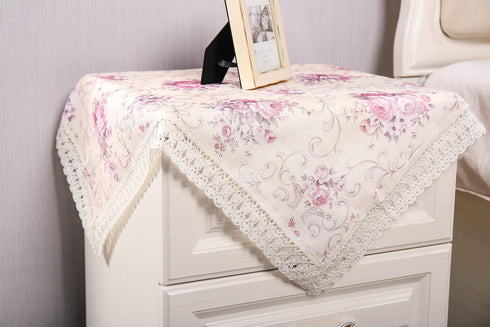 Country 24x24 inch Cotton Farmhouse Tablecloth,Flower Farmhouse Bedside Cover,Nightstand Table Cover, Style Table
