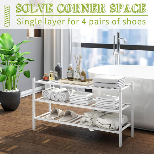 3-Tier Closet BMOSU Bamboo Extended Shoe Rack Premium Stackable Shoe Shelf Storage Organizer for Hallway Living Room