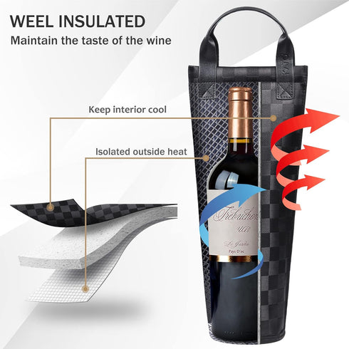 Tirrinia Insulated Wine Tote Carrier, Portable Single Wine Bottle Cooler Bag for Travel and Parties