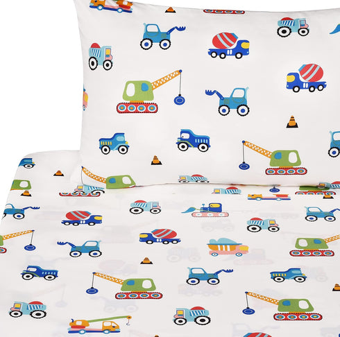 J-pinno 100% 3 Set Set Build Construction Engineering Vehicle Cars Trucks Crane Digger Cartoon Cotton Twin Pieces Sheet