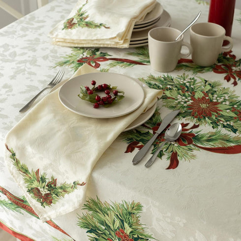 Benson Mills Christmas Ribbons Fabric Table Cloth, Winter Holiday, 60" X 84" Rectangular