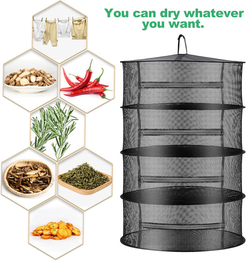 Herb Drying Rack Net Mesh with Black Zippers, 2ft Hydroponics Drying Rack for Plants and Herbs