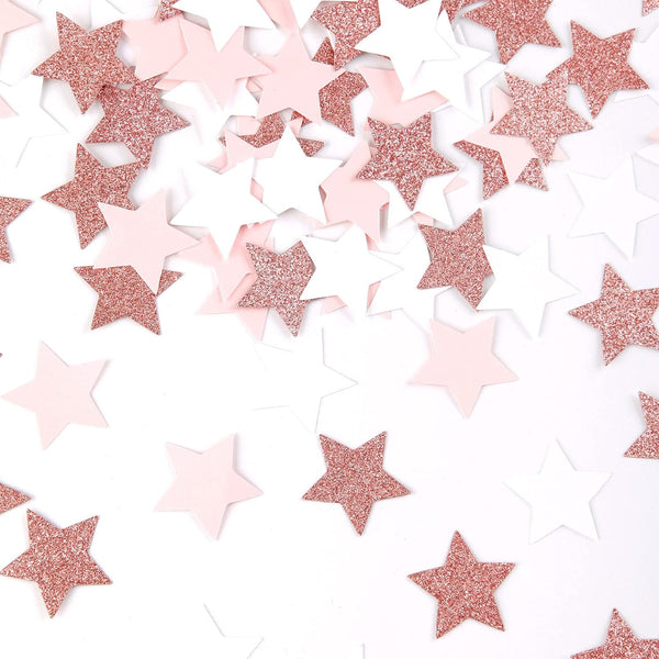 Pink White Rose-Gold Confetti, 300pcs Glitter Paper Twinkle Little Star Table Confetti for Party Decorations
