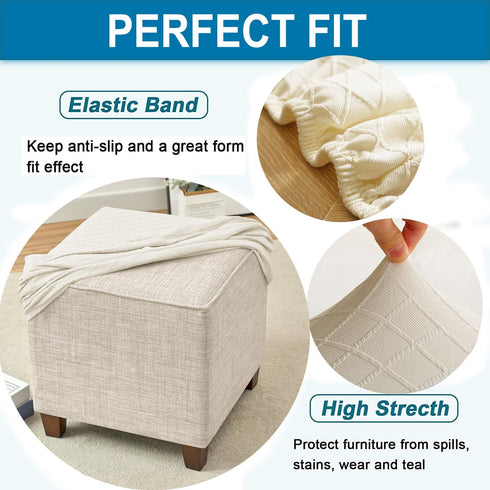 ANWUCHEN Ottoman Cover - Stretch Knitted Jacquard Slipcover - Thick Storage Ottoman Covers - Small White