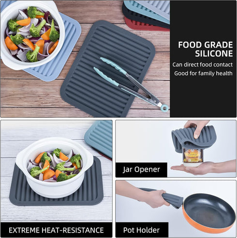Large Black Silicone Trivets for Hot Pots and Pans, Multi-Purpose Heat Resistant Mat for Kitchen Countertops, Set 2