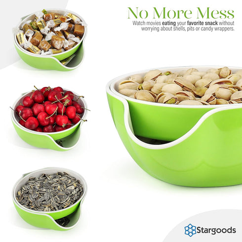 Stargoods Pistachio Bowl, Snack Serving Dish, Double Peanut Bowl with Nut Seeds Shell Candy Storage, Green