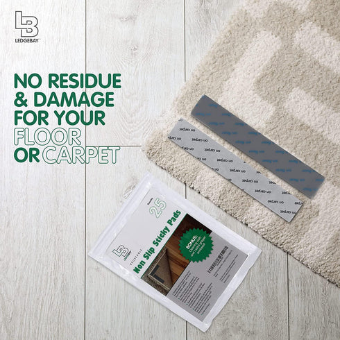 Ledgebay Rug Pad Grippers for Area Rugs, Pack of 25 Reusable, No Skid, Washable, Anti-Slip Pads for Hardwood Floors and