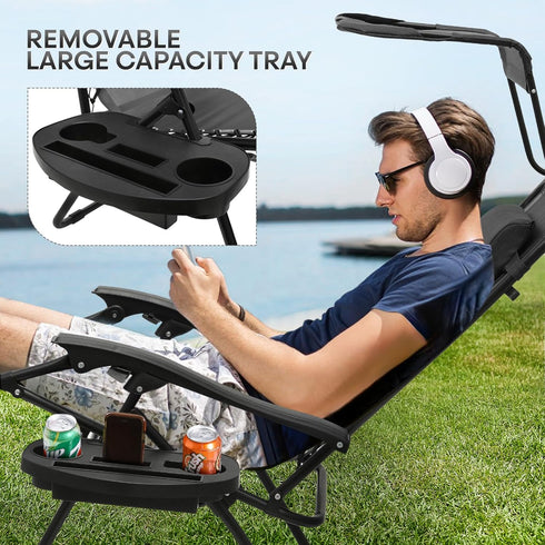 Athena Collection Folding Zero Gravity Chair with Canopy, Adjustable Lounge Chair Recliner, Outdoor Lawn Chair Camping