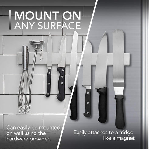 Modern Innovations 14 Inch Magnetic Knife Holder for Refrigerator, Stainless Steel Knife Strips for Kitchen Wall