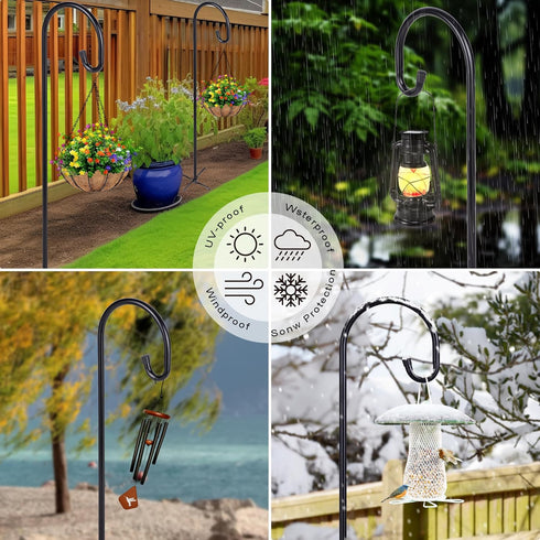 45 INCH 5 Hummingbird (2 Pack) Ottsuls Bird Feeder Pole, Heavy Duty Shepherds Hooks for Outdoor with Prong Base
