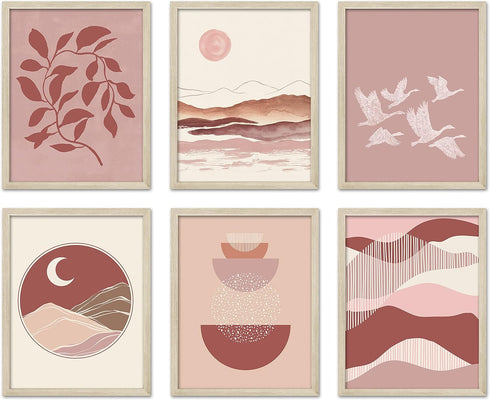 Boho Wall Decor Art Prints, 8x10 Set of 6 Modern Posters for Southwestern Desert Bedroom Decor