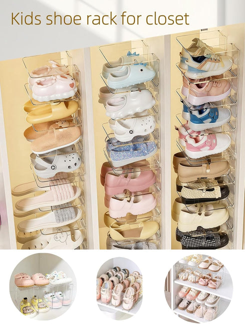 2 Pack 4 Closet, Clear Acrylic Shoe Rack for Kids Clothing Drawer Organizer Baby Dresser Organizer Sections Stackable