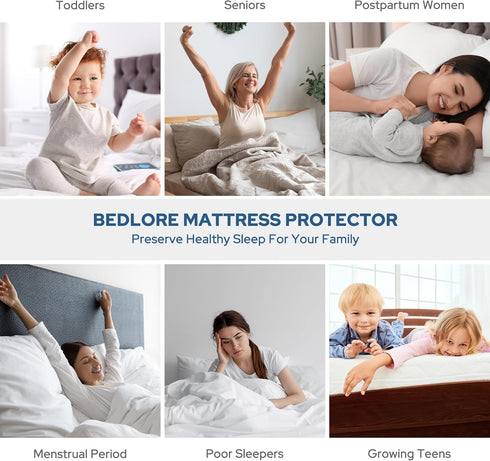 6"-18" BEDLORE Waterproof Mattress Protector, Queen Size Noiseless Mattress Pad with Deep Pocket Depth, Soft Breathable