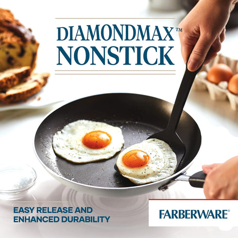 Farberware Cookstart DiamondMax Nonstick Frying Pans/Skillet Set, 8.25 Inch and 10 Inch, Dishwasher Safe, Silver