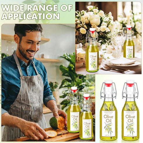 Havawish 16 8 oz Pcs Homemade Olive Oil Swing Top Glass Bottles Clear Flip Top Bottles with Airtight Lids Labels