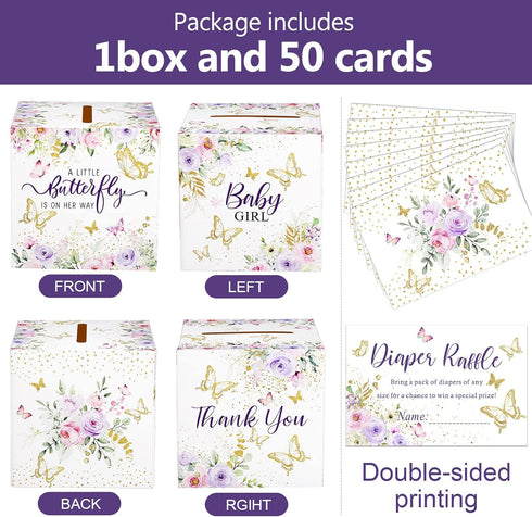 51 Pajean Pcs Butterfly Diaper Raffle Tickets with Diaper Raffle Card Box for Baby Shower Games a Little Butterfly is