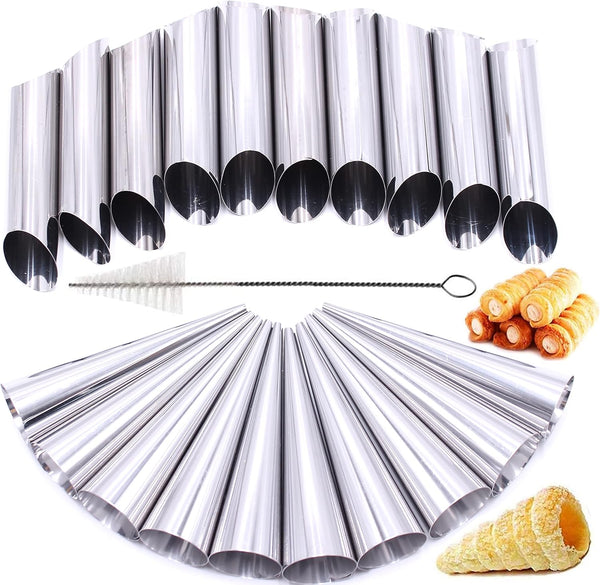 Stainless Steel Cream Horn Molds, 21 Pcs Cannoli Form Tubes and Croissant Baking Molds with Cleaning Brush