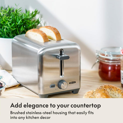 BELLA Stainless Steel 2 Slice Toaster with Extra Wide Slots & Removable Crumb Tray - 6 Browning Options, Auto Shut Off & Reheat Function - Toast Bread, Bagel & Waffle by BELLA