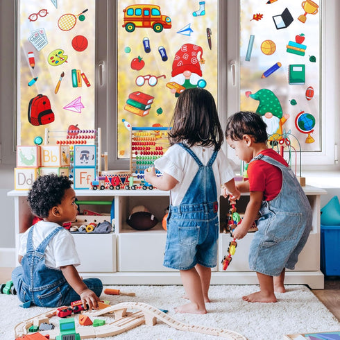 Naler Back to School Decorations Window Clings, 9 Sheets Glueless Static Double-Sided Stickers for Classroom