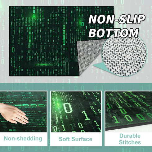 Washable Area Rug, Binary Code Design Entryway Doormat Faux Wool Non-Slip Low-Pile Carpet for Indoor Kitchen Bathroom