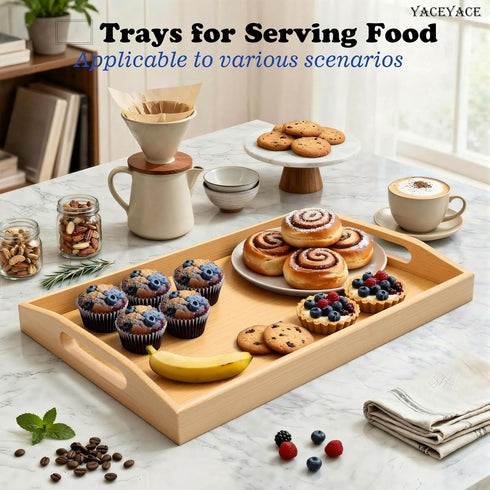 YACEYACE 13.7"x8.6"x2" Serving Tray for Ottoman, Small Bamboo Serving Tray with Handles, Trays for Ottoman, Coffe
