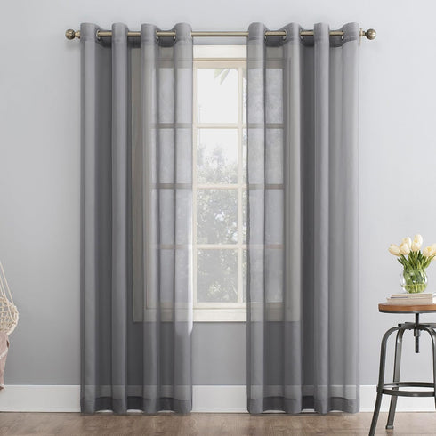 No. 918 Emily Sheer Voile Grommet Curtain Panel - 59" x 84", Charcoal Gray