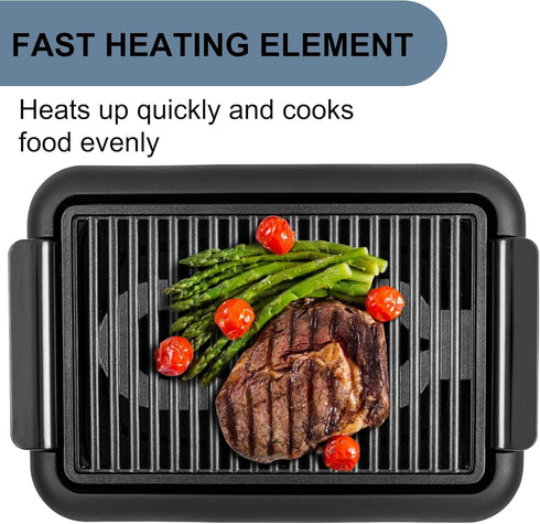 OVENTE Electric Indoor Grill, 15 x 10 Inch Non-Stick Cooking Surface, 1200W Fast Heat Up Power, Black