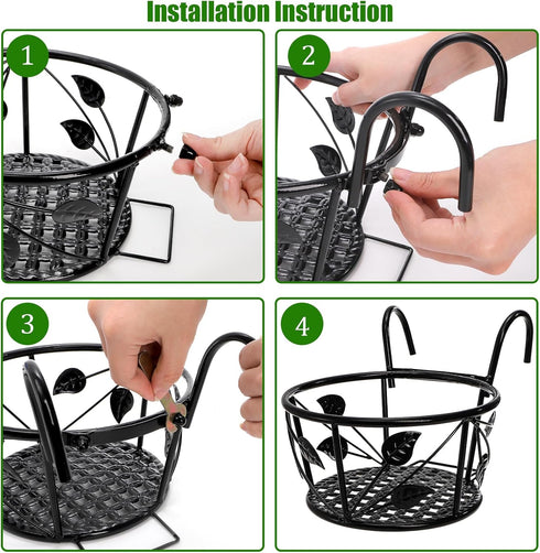 2-Pack Tosnail Metal Plant Holders for Indoor Outdoor Railings, Fence Plant Hangers, Hanging Flower Baskets for Porch