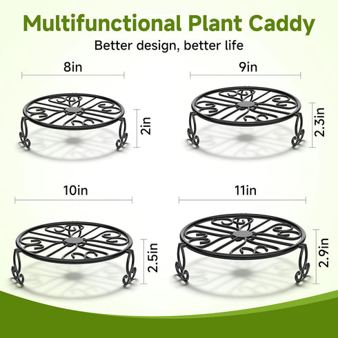 8" 9" 10" 11" 4-Pack Wrought Iron Plant Stands for Outdoor & Indoor Use, Heavy Duty Rustproof Metal Pot Stand Holder