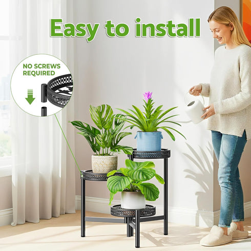 NQW 3 Metal Plant Stand Indoor Outdoor, Tier Corner Tall Plant Shelf for Multiple Plants, Tiered Plant Stand, Heavy