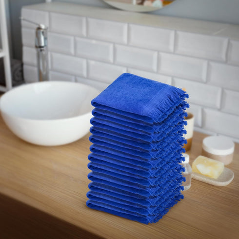 The Holy South 11" 18" Set (12, Fringed Reversible Fingertip Hand Towel (Size W x L) Terry Cotton Washcloth for Face