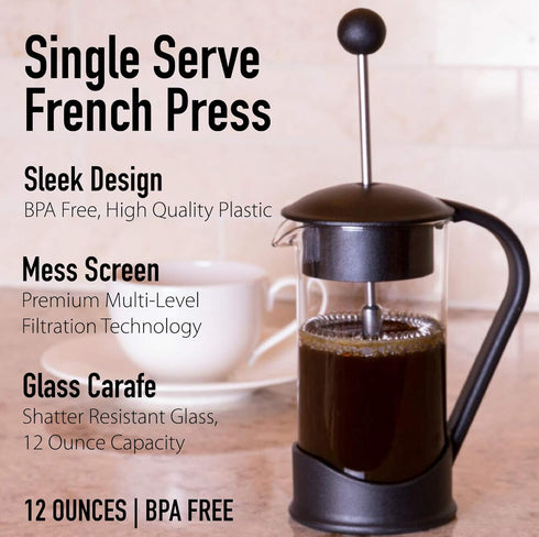 Clever Chef French Press Coffee Maker, 2 Cup Capacity, Black - Maximum Flavor Brewer