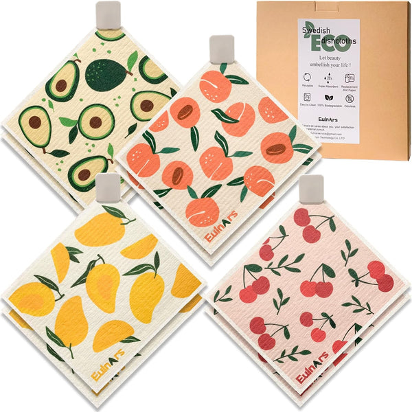 Eulnars Swedish Dishcloths for Kitchen, 8 Pack Reusable Paper Towels with Clips,