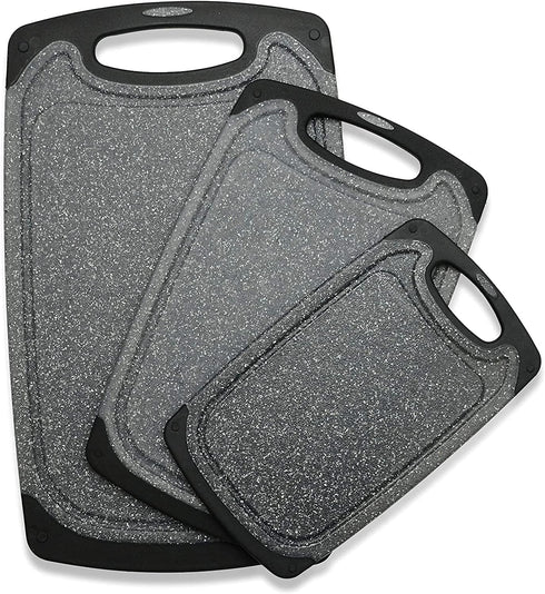 Cutting Boards for Kitchen, Plastic Chopping Board Set of 3 with Non-Slip Feet, Easy Grip Handle, BPA Free